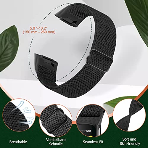enkic Elastic Nylon Fitness Bands Compatible with Fitbit Charge 5/6 4 Pack Black Gray Blue Orange