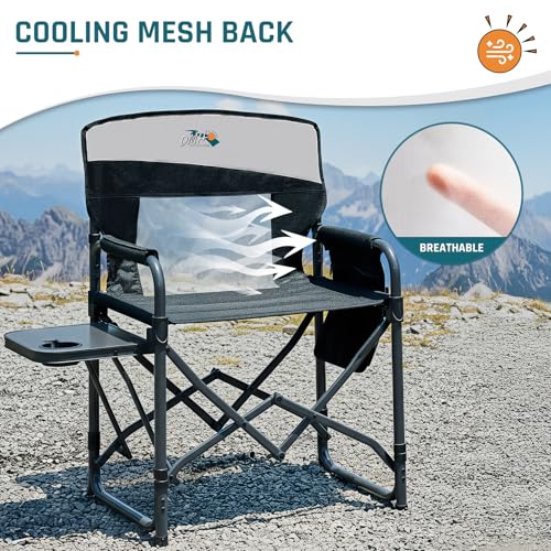 DMH Outdoors Camping Directors Chair with Side Table & Breeze Mesh Backrest - Black