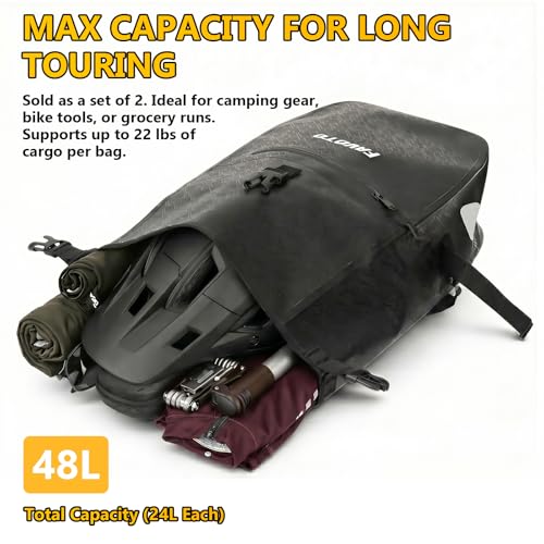 Favoto Waterproof Bike Panniers Set 48L for Rear Rack - Black