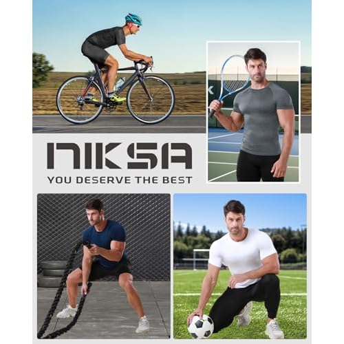 Niksa Men's Compression Shirts, Compression Shirts for Men Short Sleeve Athletic, Quick Dry Workout T Shirts Base Undershirt