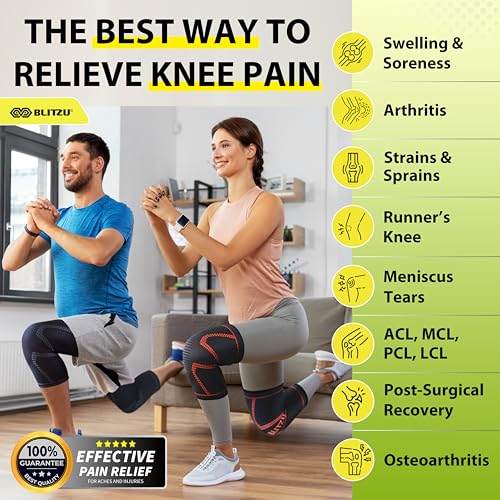 Knee Brace for Pain Relief Women & Men, 2 Pack Compression Knee Brace, Knee Support Sleeve for Running, Workout, Sports, Knee Braces for ACL, Meniscus Tear, Arthritis and Injury Recovery Black 2XL