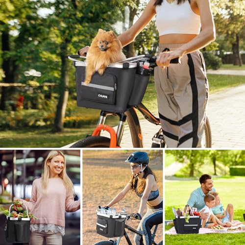 Detachable Bike Basket for Pets and Shopping - Black with Pocket