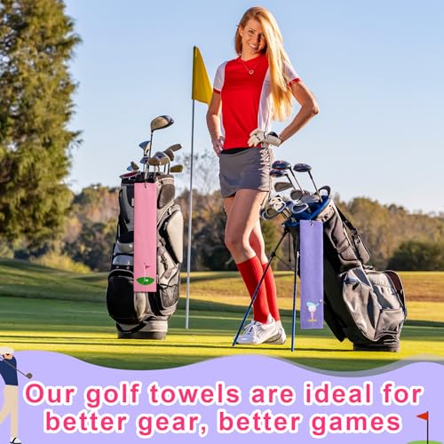 Golf Towels Microfiber Embroidered Ball Set - Pink Purple Elegant Style