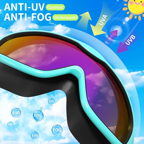 2 Pack Swim Goggles for Kids, No Leak Anti-Fog Anti-UV Swimming Goggles for Boys Girls Children 4-14