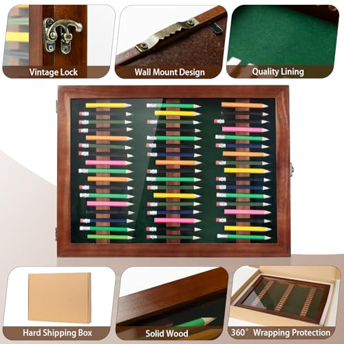 Golf Pencil Display Case with Wooden Frame for 51 Pencils - Wall Mount or Tabletop