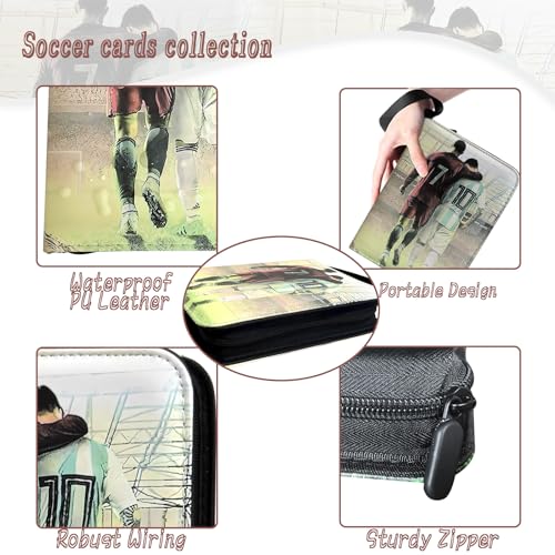 Soccer Card Binder - 900 Capacity 9-Pocket Album, Waterproof PU Leather, Black - Perfect for Collectors & Kids