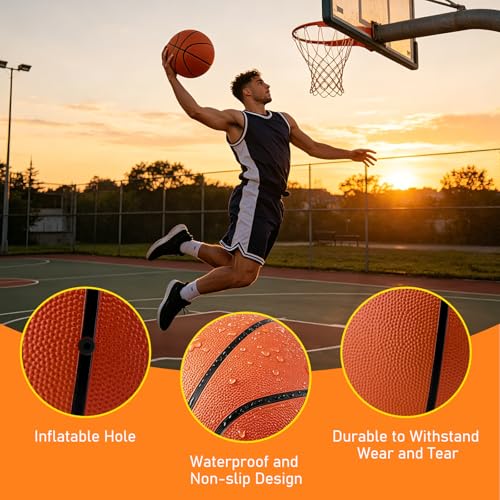 Size 7 Official Basketballs Bulk Set - 6 Rubber Indoor Outdoor Balls with Pump & Needles