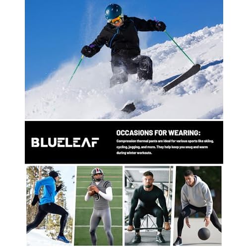 Blueleaf Men's Thermal Compression Pants Fleece Lined Athletic Tights Leggings Sports Base Layer Bottoms Cold Weather Gear
