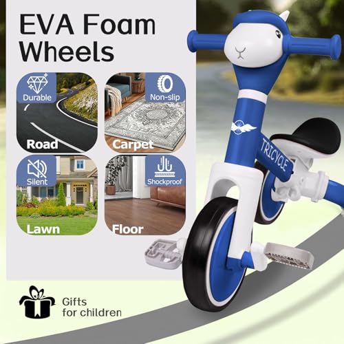 FZHZZ 4-in-1 Toddler Tricycle with Lights & Music - Basic Blue