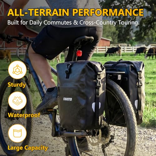 Favoto Waterproof Bike Panniers Set 48L for Rear Rack - Black