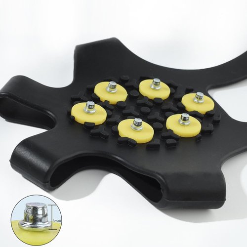 Shoes Traction Cleat 4 pcs Ice Snow Grips for Shoes Boots Non Slip Shoe Ice Grippers 10 Steel Rubber Spikes Crampons Footwear L Black