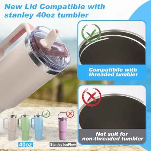 2 Pcs 40oz Tumbler Detachable Flip Straw Lid For Stanley Cup Accessories,Leak Proof Cup Top Lids BPA Free Spill Sproof Straw Cover Replacement for Stanley Quencher Protour