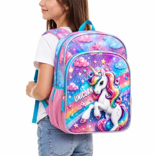 17-Inch Unicorn Backpack for Girls - 3D Holographic Rainbow School Bag - Variation: Unicorn
