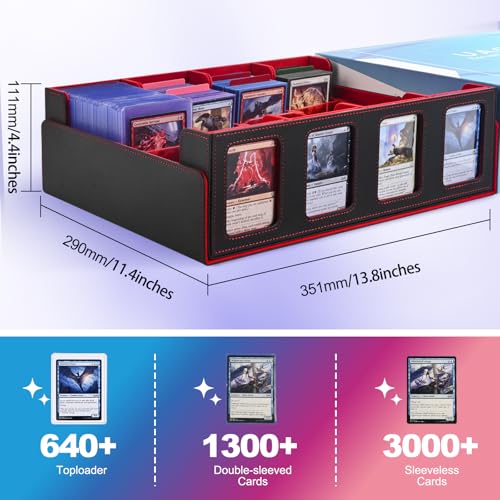 UAONO 4-Row Trading Card Storage Box with Commander Display - Black & Red