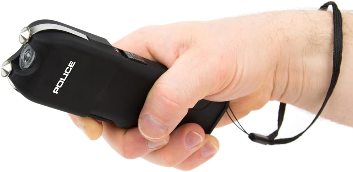 POLICE Stun Gun for Self Defense 928 - High Voltage Rechargeable with LED Flashlight, Compact & Heavy Duty, Personal Security for Women & Men - Black