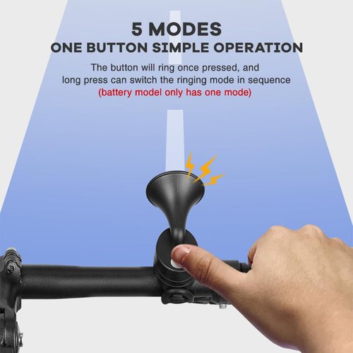 SOUUXIU Electronic Bike Horn 120db 5 Modes IP4 Waterproof Electric Bike Bell Lightweight USB Charging/Battery Powered with Elastic Strap for Mountain Bikes Fat Bikes Road Bikes Electric Scooter