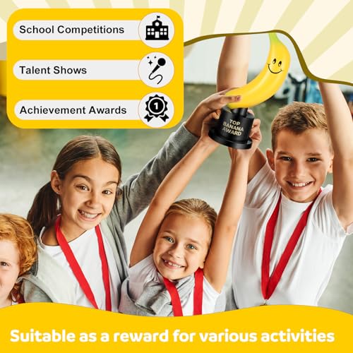 6 Pack Banana Trophy - Funny Top Banana Award with Black Stand, Yellow Plastic