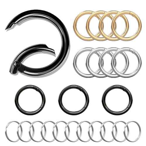 Round Key Ring Carabiner Clip for Keys, Buckle, Bags, Purses, 1 Inch Keychain Rings, Set of 12