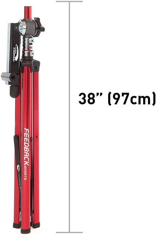Feedback Sports | Ultralight Bike Repair Stand | Bicycle Workstand W/Tripod Base | Lightweight and Durable Aluminum | Red (Red, Ultralight)