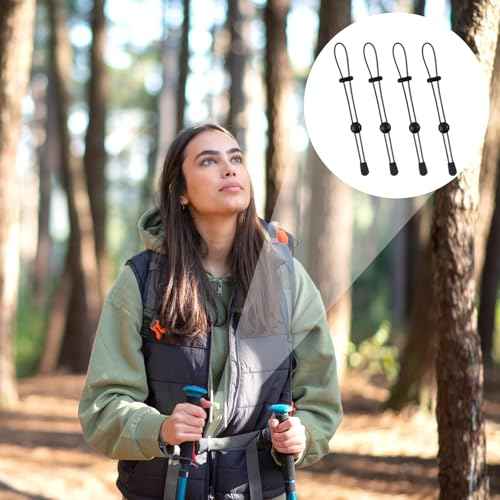 4 Pcs Climbing Stick Holder, Black Backpack Hiking Pole Ropes, Adjustable Bungee Rope, Fixing Buckle Elastic Rope, Hiking Trekking Pole Backpack Bungee Straps for Walking Outdoor Mountaineering