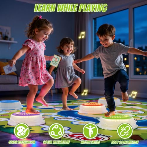 Light Up Stepping Stones Game Set for Kids 3-5 with Color Variations — Blue, Green, Yellow