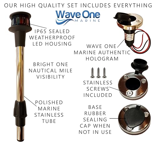 12-Inch Marine LED Bow Navigation Light - Bi-Color Waterproof, Removable, 1NM Visibility