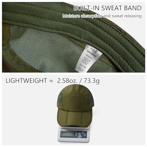 Folding Fishing Hat UPF 50+ Water-Resistant Baseball Cap for Men Women - Olive Green, One Size