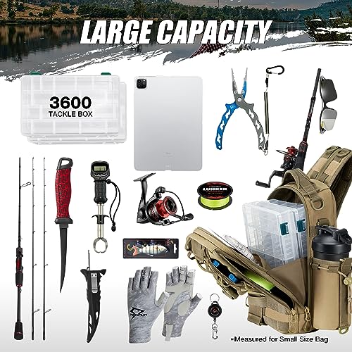 Piscifun Fishing Backpack with Rod Holder, Lightweight Sling Bag Storge Gear and Equipment