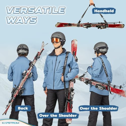 Ski Straps & Pole Carrier - Black - Heavy-Duty with Adjustable Strap Length & Cushioned Shoulder Sling