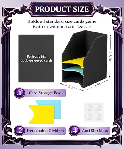 Card Deck Holder for MTG Commander Black - Holds 150 Double-Sleeved Cards with Dividers