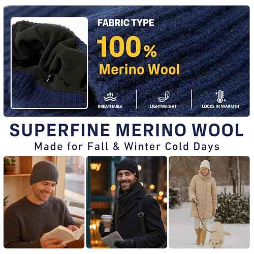 TOP-EX PolarWool¢â Oversized L/XL/XXL 100% Merino Wool Beanie Fleece Lined Cuffed Watch Fisherman Cap