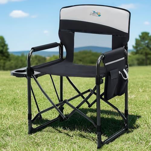 DMH Outdoors Camping Directors Chair with Side Table & Breeze Mesh Backrest - Black