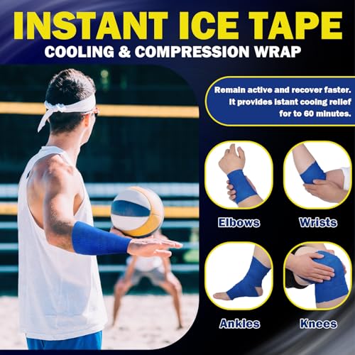 Geiserailie 2 Pcs Instant Cooling Ice Tape Self Sticking Compression Wrap Reusable Sport Ice Tapes No Refrigeration Needed Athletic Muscle Bandage for Pain Relief and Swelling(Blue,2 Inches)