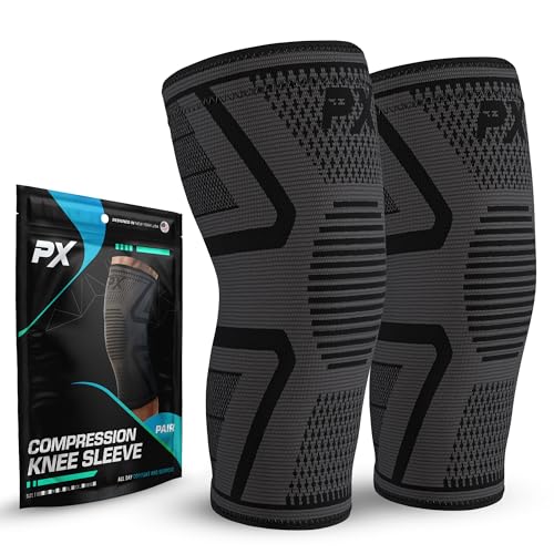 PX Compression Knee Brace for Women & Men, 2 Pack Knee Brace for Meniscus Tear, Torn ACL, Running Workout, Sports - Black Machine Washable Knee Support Sleeve for Arthritis Pain Relief ? XXXL Pair