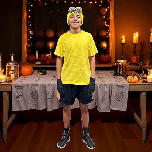 3Pcs Men's Cosplay Accessory Steampunk Goggles Glasses Punk Sunglasses Yellow Beanie Knit Hats Black Glove Halloween