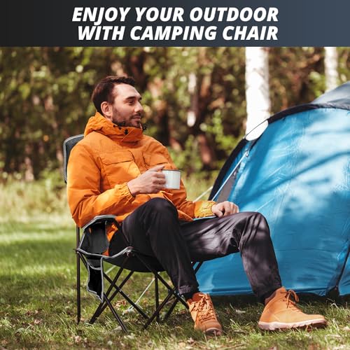 SAILARY 2PCS Mesh Folding Camping Chairs, Oversized Portable Outdoor Chairs, Weight Capacity 325 lbs with Cup Holder, Storage Pocket, Carry Bag Black