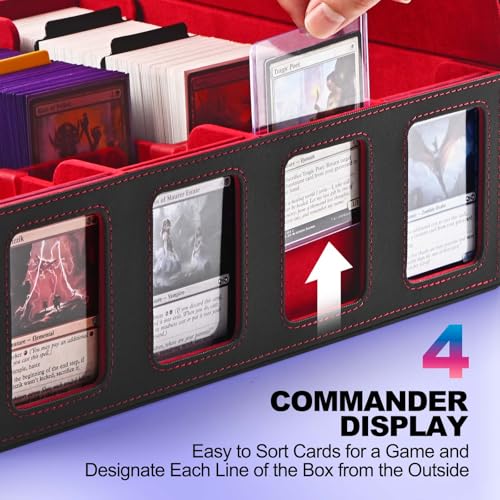 UAONO 4-Row Trading Card Storage Box with Commander Display - Black & Red