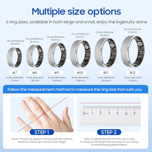 Smart Health Ring, Featuring Heart Rate, Stress and Sleep Monitoring Functions, Compatible with iPhone and Android, Waterproof Fitness Tracker for Women & Men, No Subscription Fee. (Gold, 8)