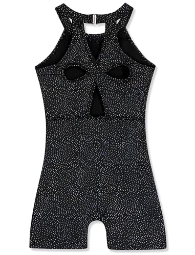 Girls Gymnastics Leotard with Shorts - Rainbow Unicorn Dinosaur Mermaid Flower Galaxy 7-8 Years Black Cutout