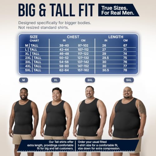 X-Large Tall Black Gynecomastia Compression Shirt for Men