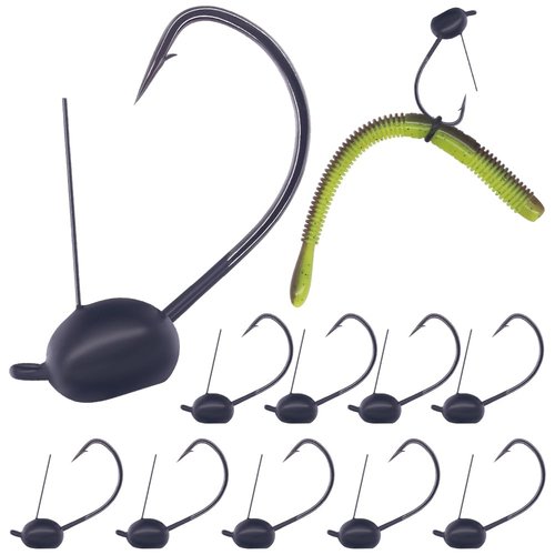 Weedless-Weighted-Wacky-Rig-Hooks-for-Bass-Fishing-Wide-Gap-Worm-Hook-Jig-Heads 10 Pack (1/8oz (3.5g)-10 Pack, 2/0 Hooks)