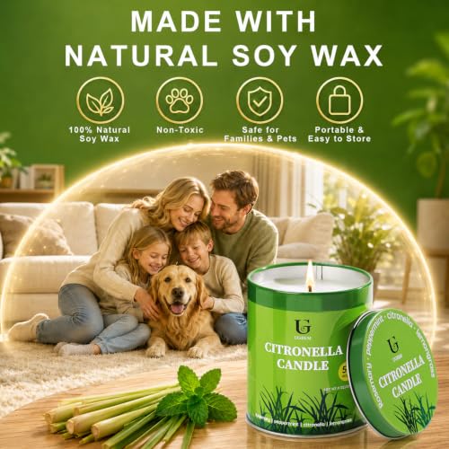 Outdoor Citronella Candles 9oz Pack of 2 for Patio & Camping - Herbal Scented