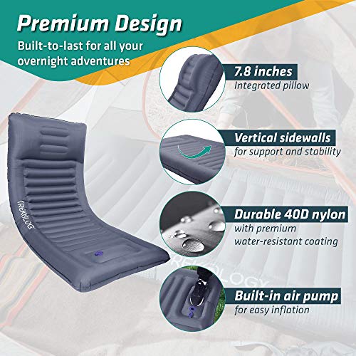 Camping Sleeping Pad with Built-In Pump & Neck Support - Thick 4.9" Ultralight Mat