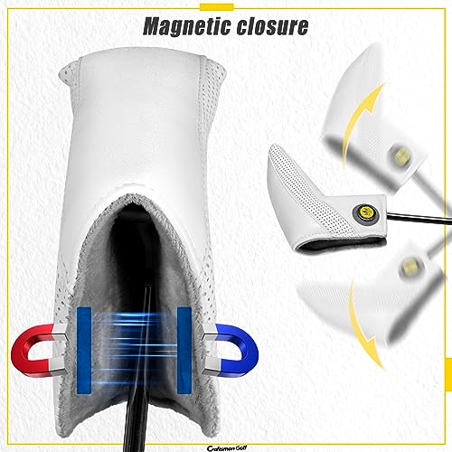 Craftsman Golf Classic White Putter Head Cover Magnetic Closure Durable Leather