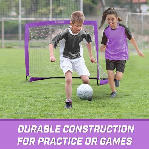 GoSports Portable Soccer Goals for Kids - 4 ft x 3 ft, Purple - Pop Up Youth Nets for Backyard & Practice