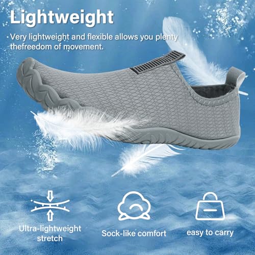 Water Shoes Women Men Quick-Dry Aqua Yoga Swim Pool Beach Shoes Grey 12.5 Women / 11.5 Men