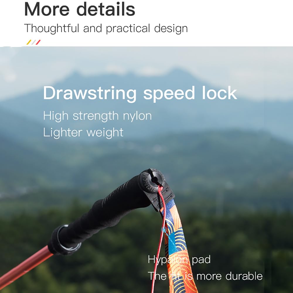 AONIJIE 2pcs New Folding Durable Trekking Pole, Lightweight Quick-Lock 7075 Aluminum Alloy Walking Pole for Cross-Country, (Yellow red,110cm)