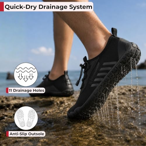 Men's Quick Dry Water Shoes - Barefoot Beach Swim Aqua Socks, Black 9
