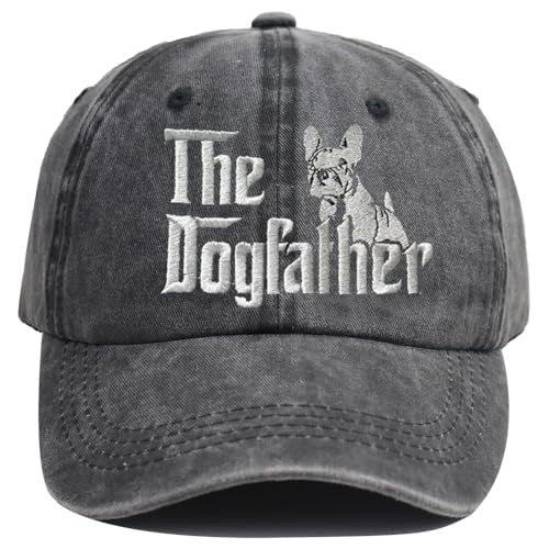 Dogfather Hat - Embroidered Black Distressed Cotton Adjustable Baseball Cap for Men Dad - One Size