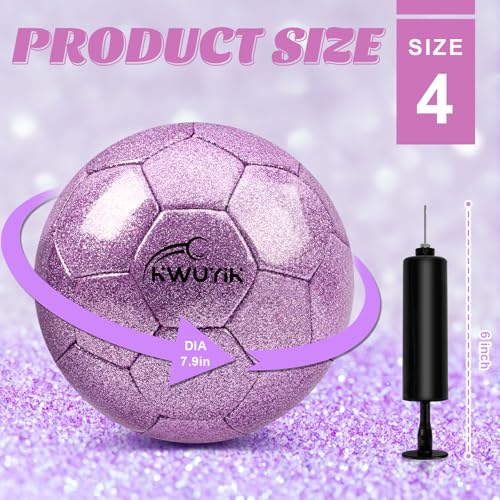 Glitter Purple Soccer Ball Size 4 with Pump - Youth & Kids Training Play